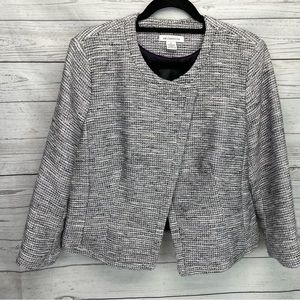 🍁 Liz Claiborne Tweed Blazer Lined Coat Jacket sz L Two Snap Neck Closure